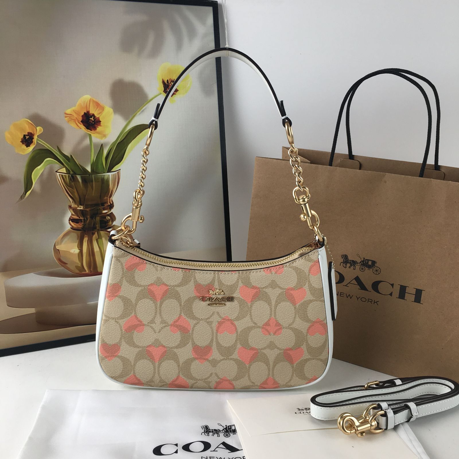 COACH Teri Heart Print Shoulder Crossbody Bag ā Signature Canvas, Black, CP190 ā¤ļøš
