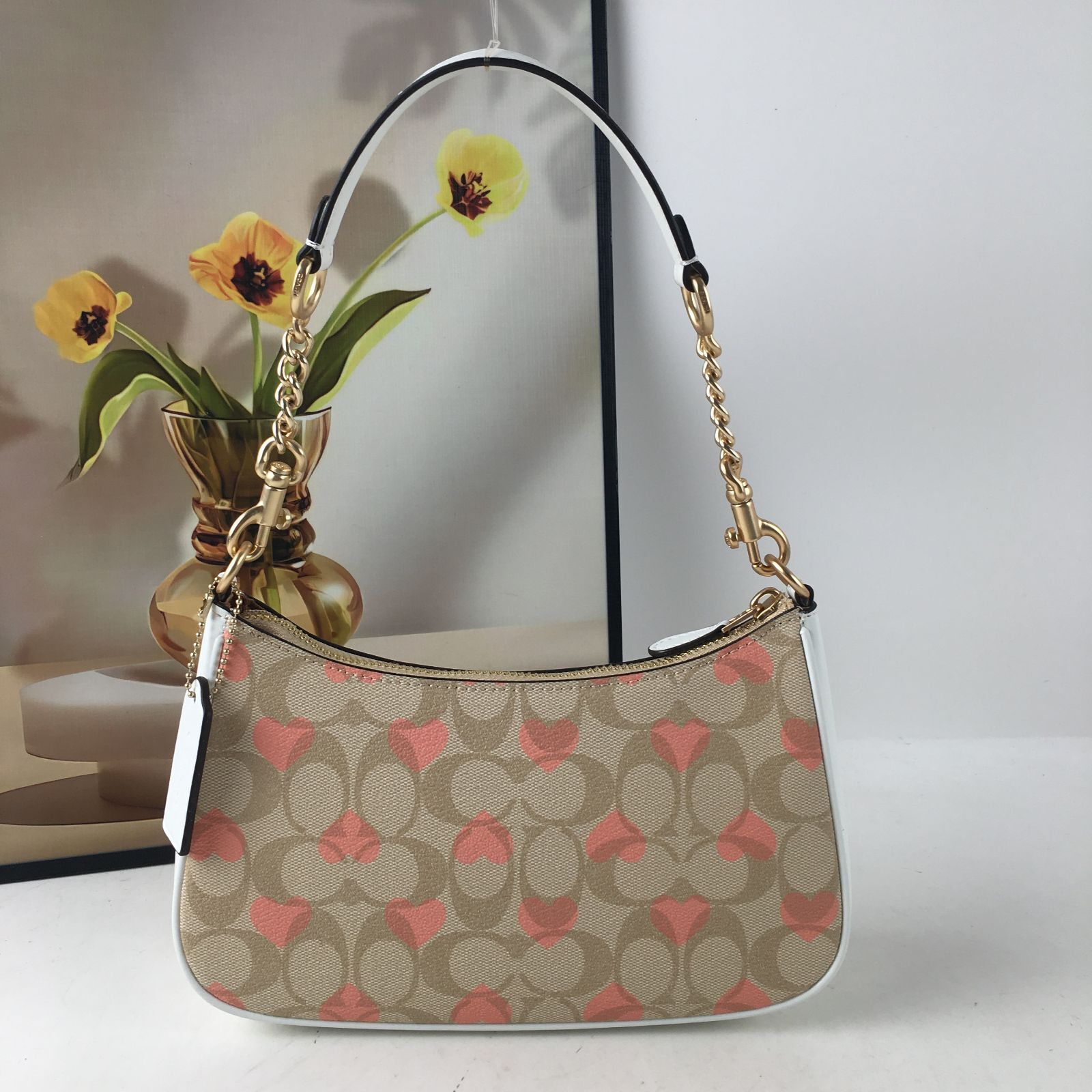 COACH Teri Heart Print Shoulder Crossbody Bag ā Signature Canvas, Black, CP190 ā¤ļøš
