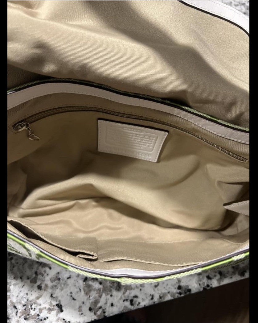 Coach Soho Shoulder Bag β Lime Green Canvas & Leather π