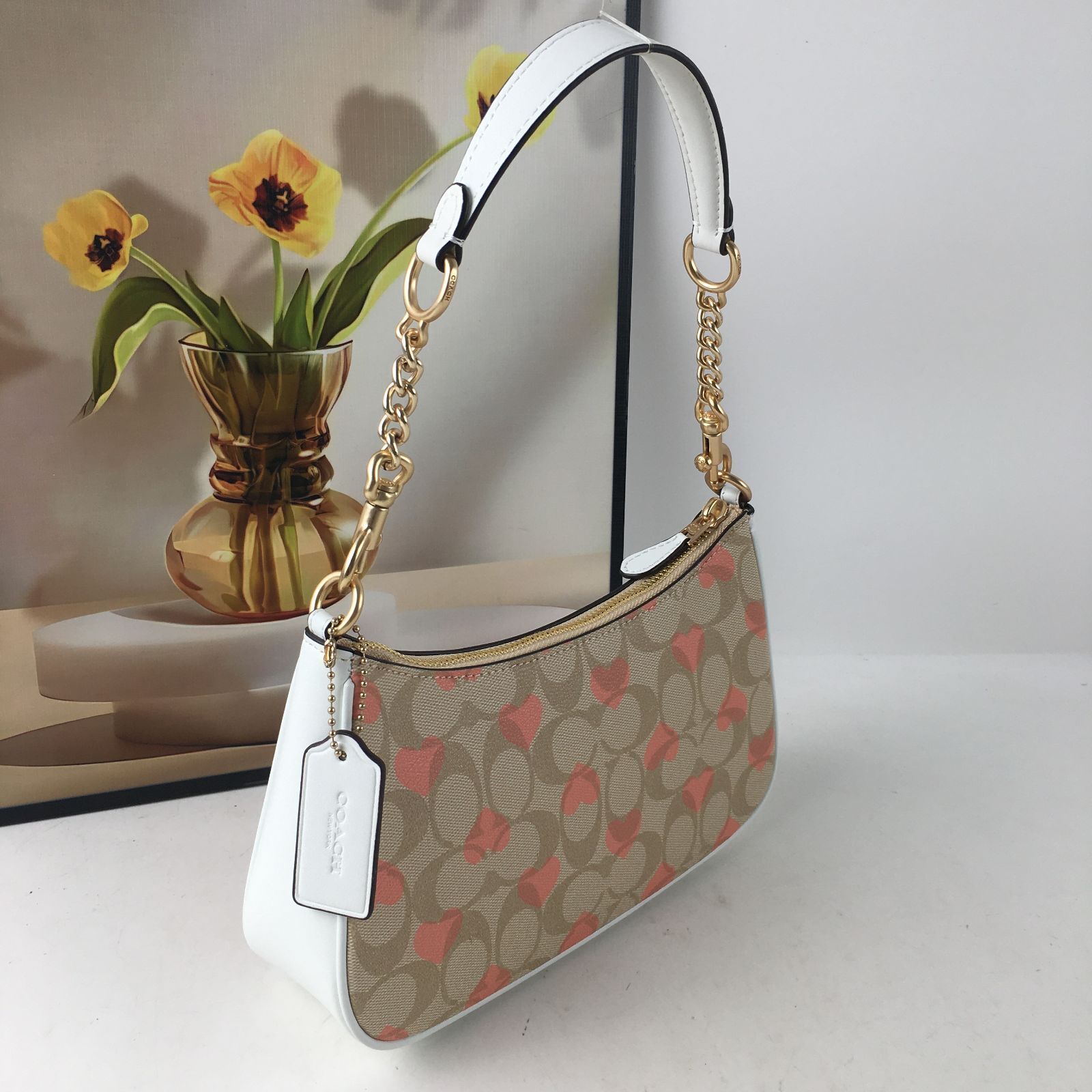 COACH Teri Heart Print Shoulder Crossbody Bag ā Signature Canvas, Black, CP190 ā¤ļøš